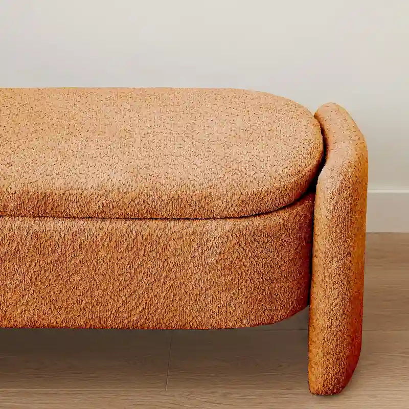 Banc de rangement Boucle Flip-Top avec pieds intégrés incurvés et mousse haute densité