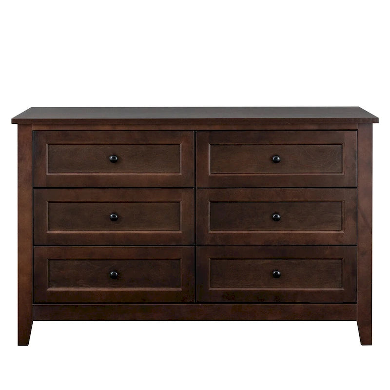 Commode haute à 6 tiroirs en bouleau massif avec coulisses métalliques à fermeture douce et poignées rondes