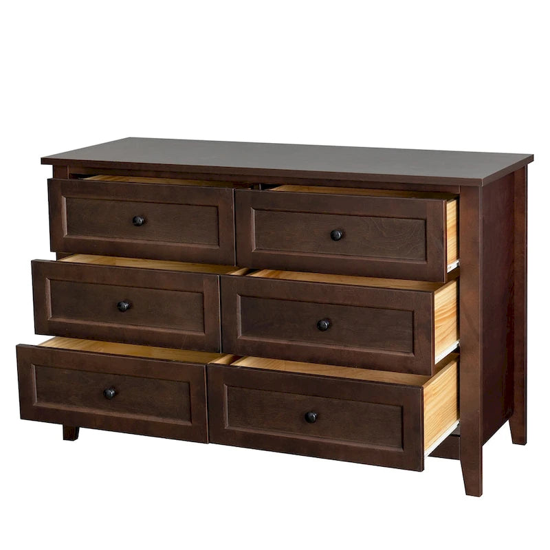 Commode haute à 6 tiroirs en bouleau massif avec coulisses métalliques à fermeture douce et poignées rondes