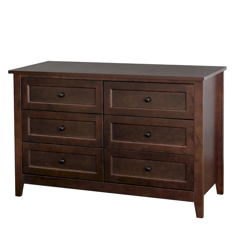 Commode haute à 6 tiroirs en bouleau massif avec coulisses métalliques à fermeture douce et poignées rondes