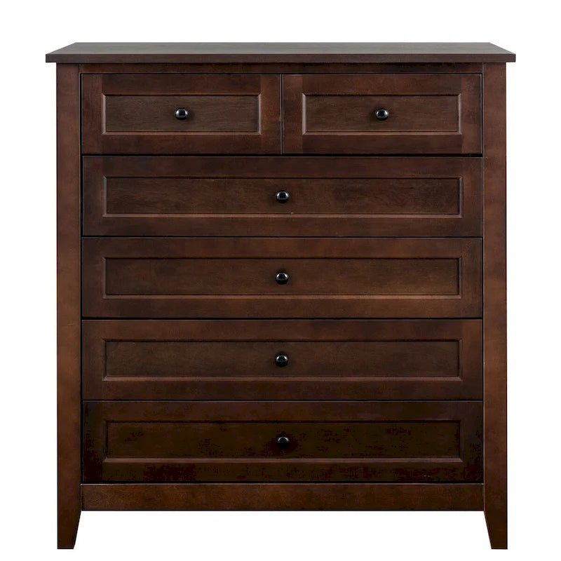 Commode haute à 6 tiroirs en bouleau massif avec coulisses métalliques à fermeture douce et poignées rondes