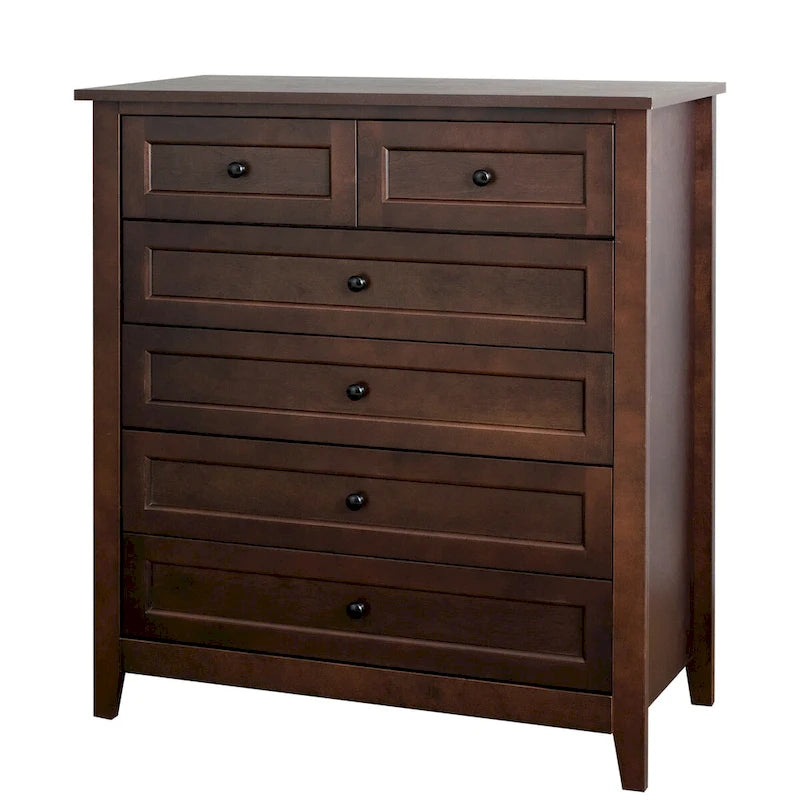 Commode haute à 6 tiroirs en bouleau massif avec coulisses métalliques à fermeture douce et poignées rondes