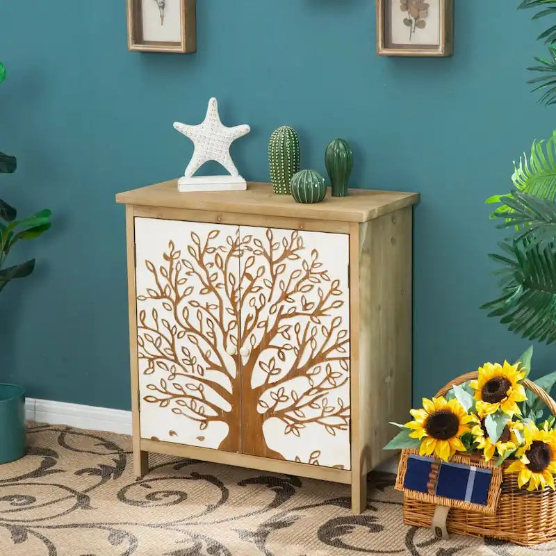 Bahut d'appoint 2 portes brun bicolore Life Tree avec pieds en bois