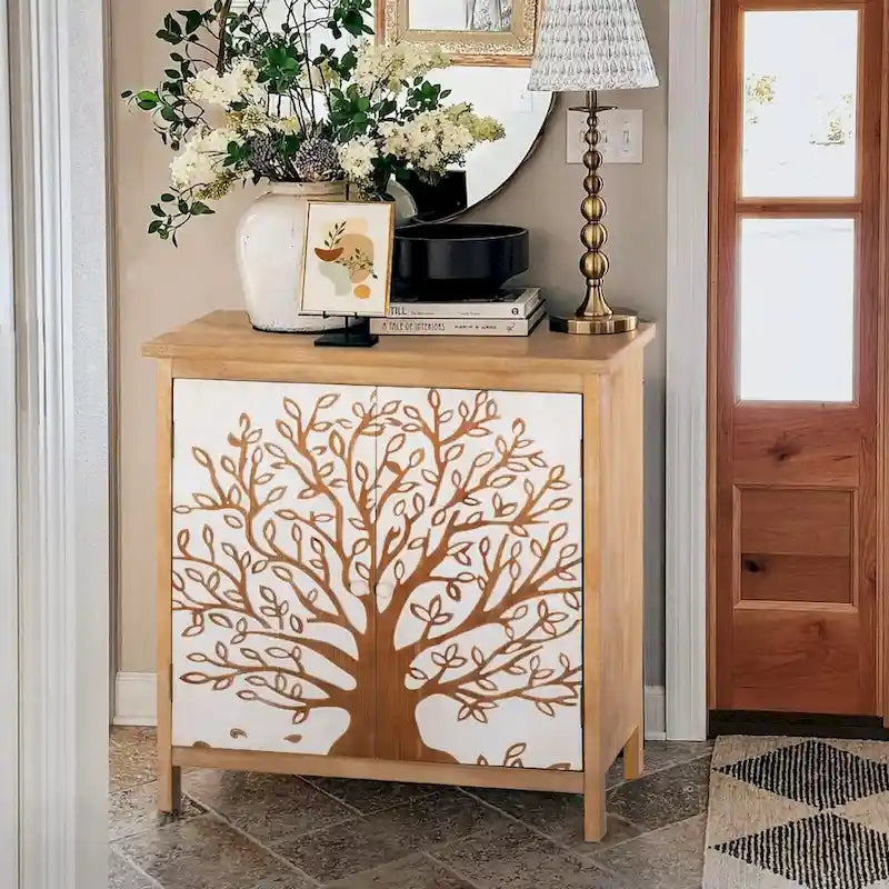 Bahut d'appoint 2 portes brun bicolore Life Tree avec pieds en bois