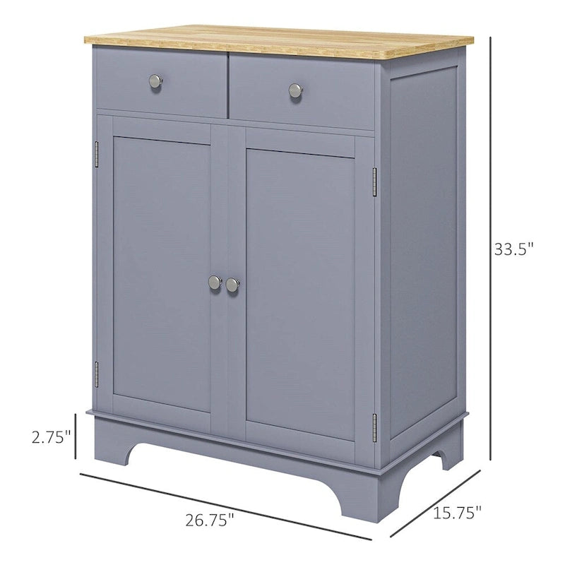Buffet vaisselier gris à double porte avec 2 tiroirs et étagère réglable