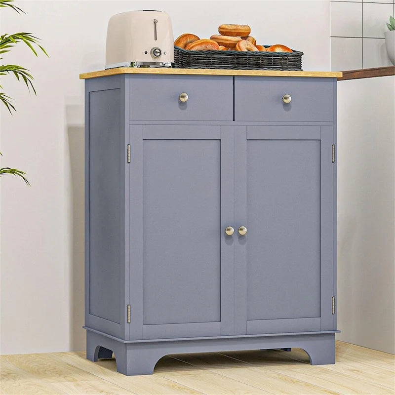 Buffet vaisselier gris à double porte avec 2 tiroirs et étagère réglable