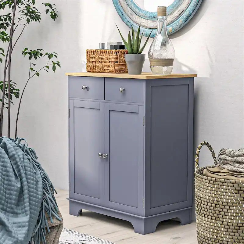Buffet vaisselier gris à double porte avec 2 tiroirs et étagère réglable