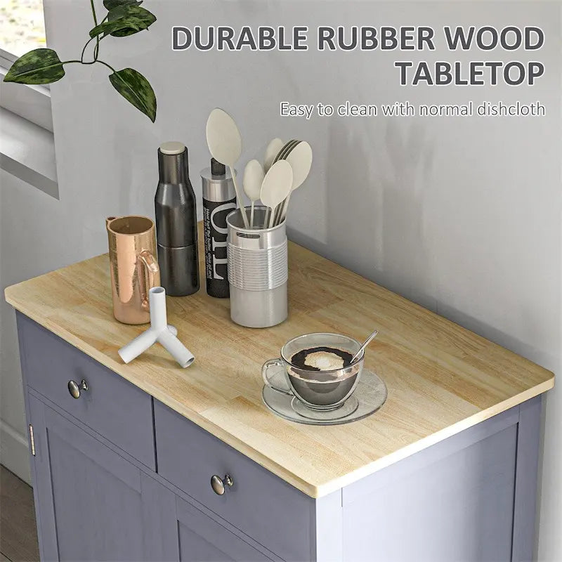 Buffet vaisselier gris à double porte avec 2 tiroirs et étagère réglable