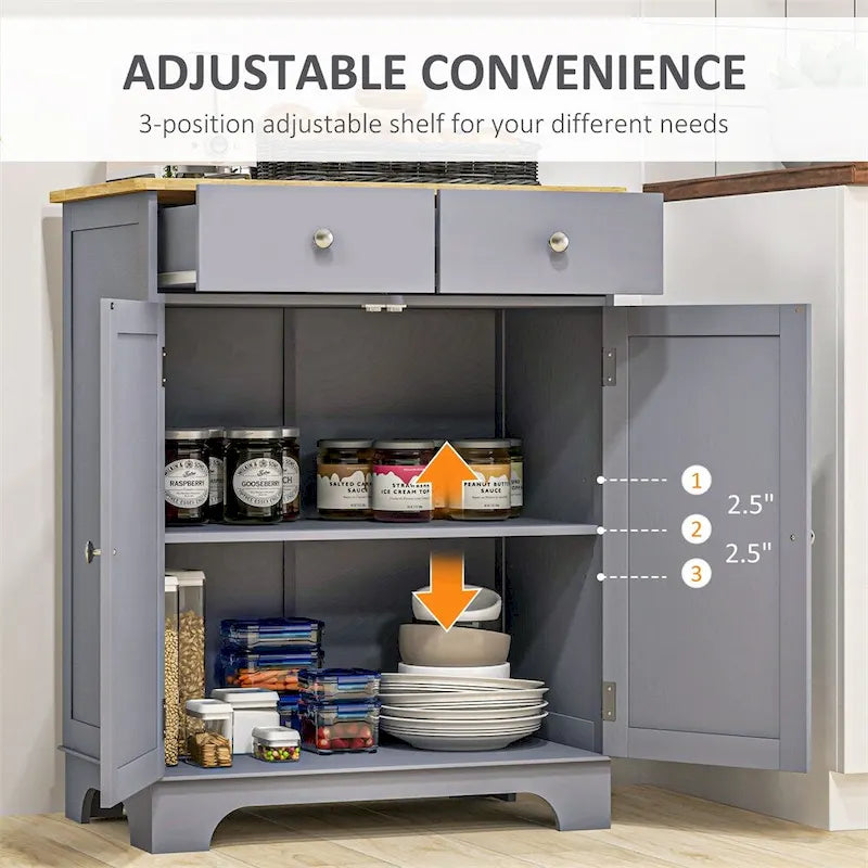 Buffet vaisselier gris à double porte avec 2 tiroirs et étagère réglable