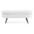 Banc de rangement ottoman ovale en bouclette avec pieds effilés en bois d'hévéa