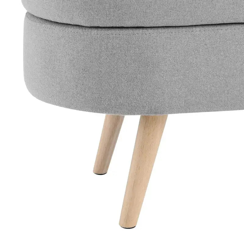 Banc de rangement ottoman ovale en bouclette avec pieds effilés en bois d'hévéa