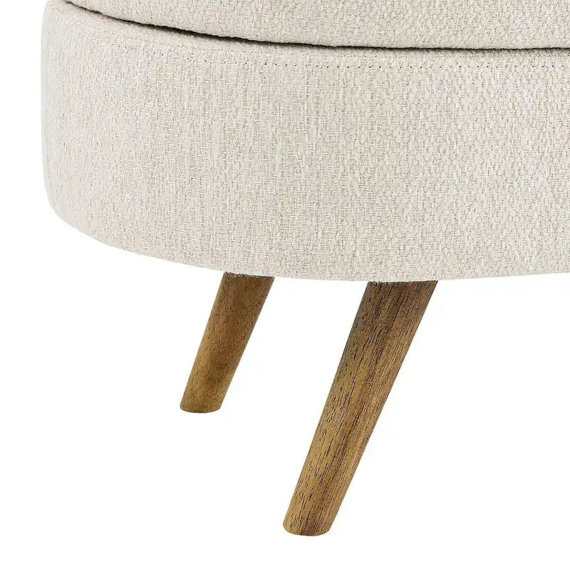 Banc de rangement ottoman ovale en bouclette avec pieds effilés en bois d'hévéa