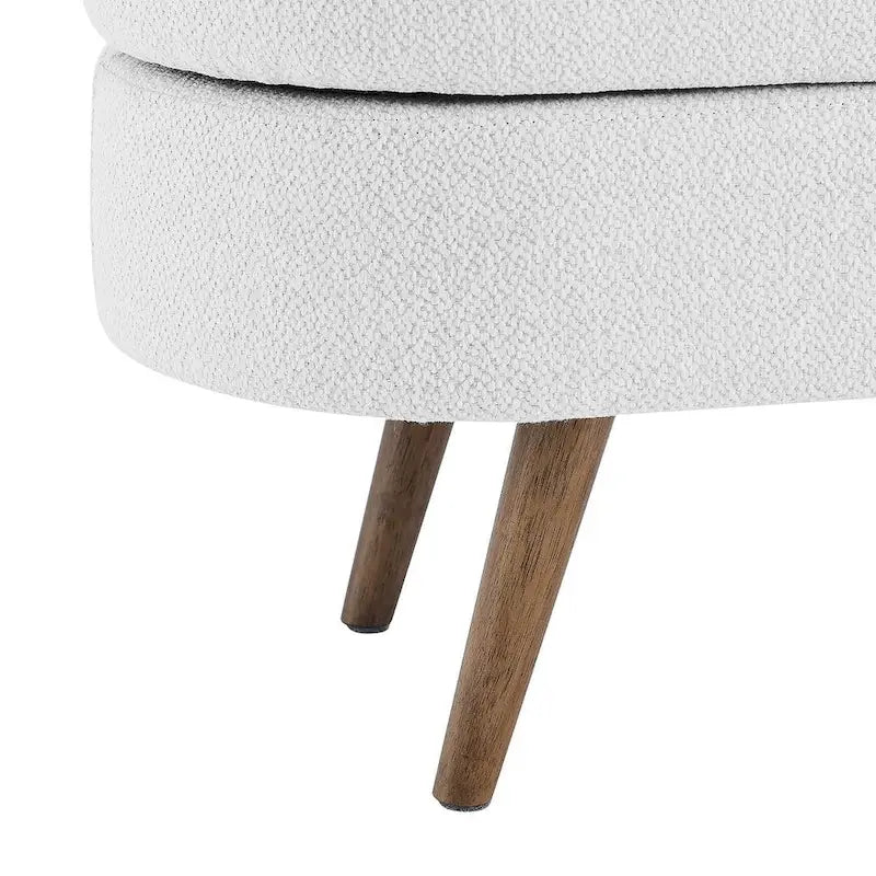 Banc de rangement ottoman ovale en bouclette avec pieds effilés en bois d'hévéa