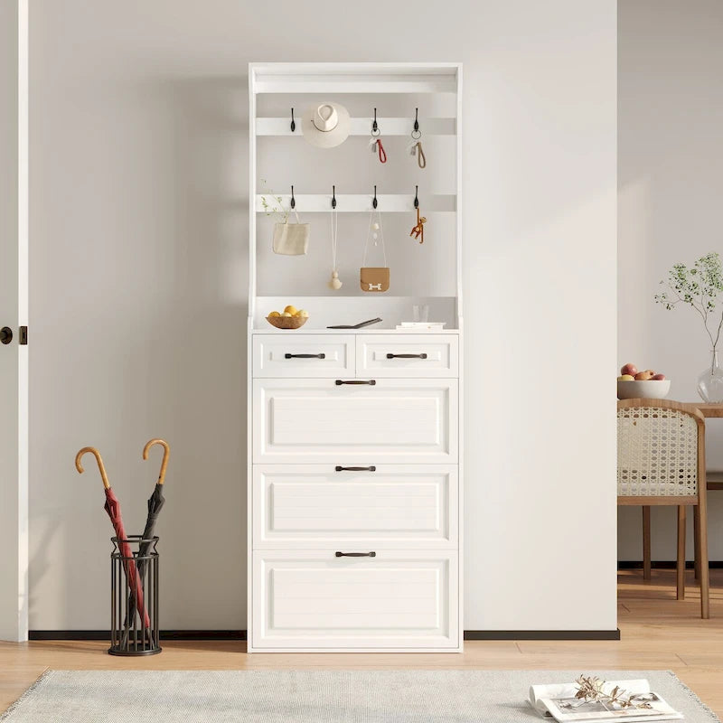 Nouveau meuble à chaussures 3 portes 2 tiroirs avec cintre, porte en PVC moulée, grand espace de rangement