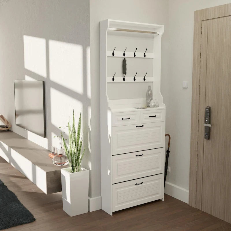 Nouveau meuble à chaussures 3 portes 2 tiroirs avec cintre, porte en PVC moulée, grand espace de rangement