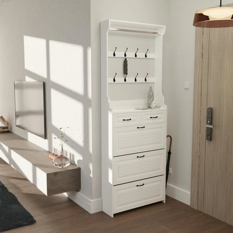 Nouveau meuble à chaussures 3 portes 2 tiroirs avec cintre, porte en PVC moulée, grand espace de rangement