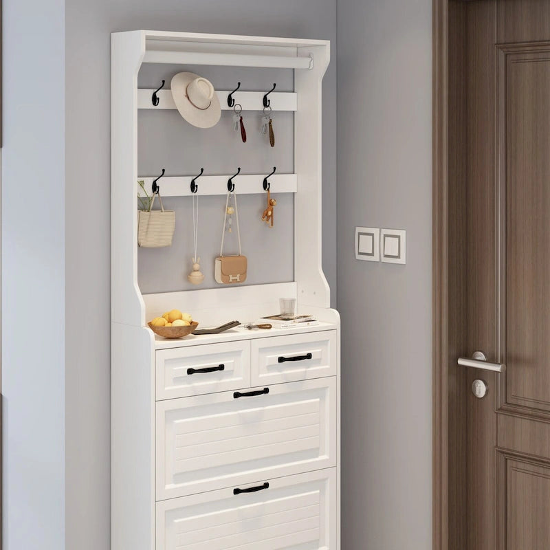 Nouveau meuble à chaussures 3 portes 2 tiroirs avec cintre, porte en PVC moulée, grand espace de rangement