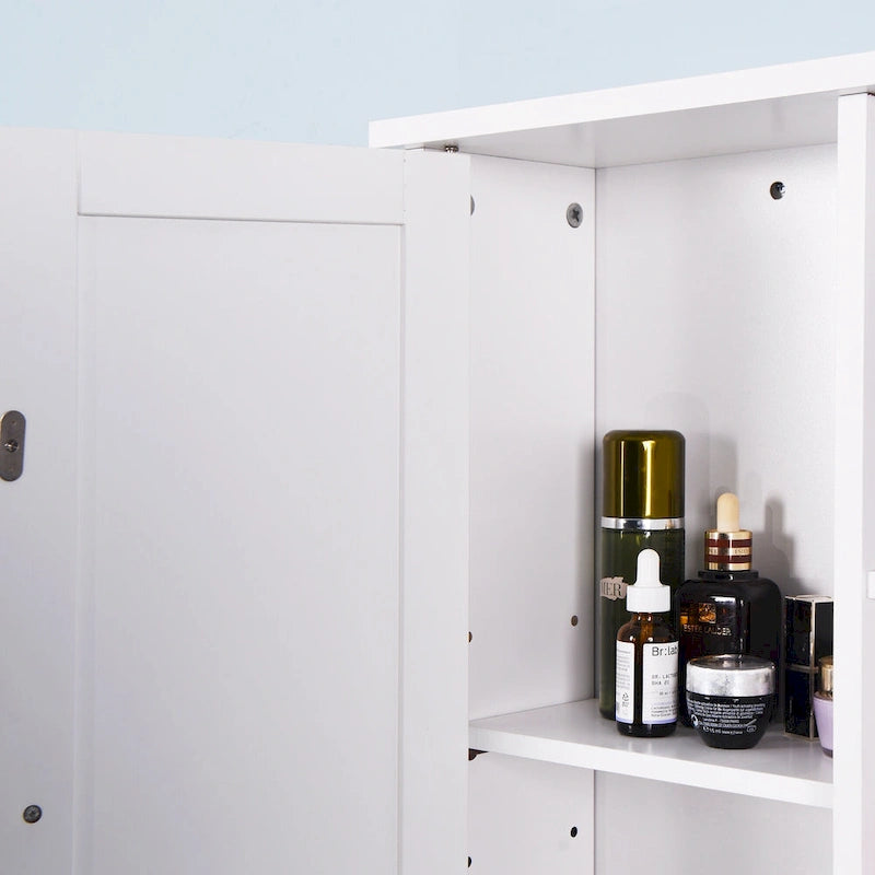 Meuble de rangement de salle de bain mural blanc avec porte et étagères ouvertes