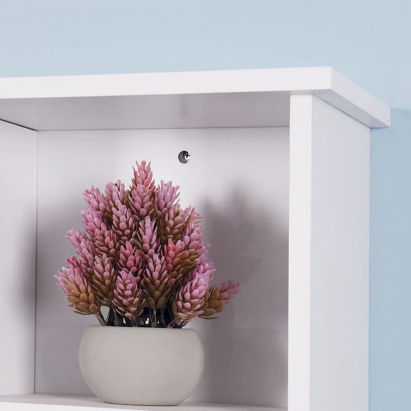 Meuble de rangement de salle de bain mural blanc avec porte et étagères ouvertes