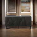 Buffet noir à 4 portes avec panneaux floraux sculptés et pieds tournés