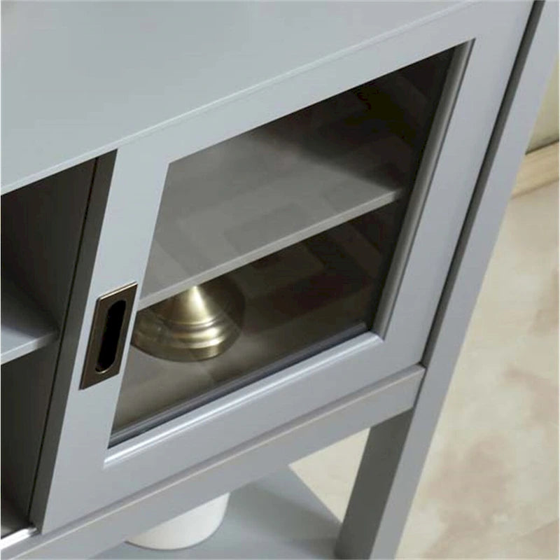 Buffet gris en MDF de 55" avec portes coulissantes en verre, étagères réglables et gestion des câbles