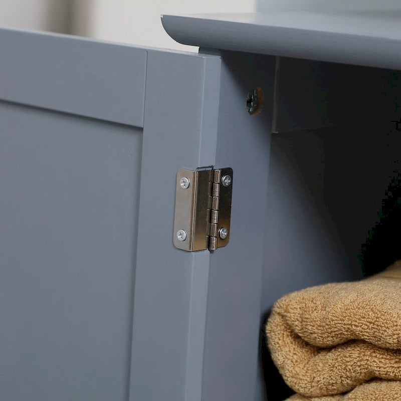 Meuble bas de salle de bain gris sous évier avec 2 portes et étagère réglable