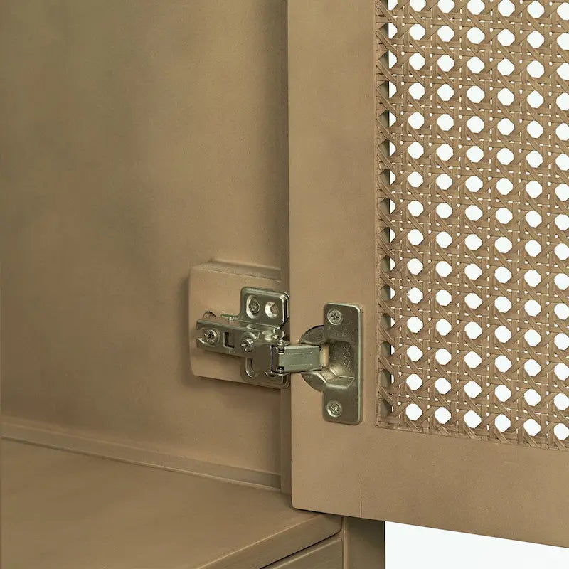 Meuble-lavabo de salle de bain en rotin naturel à 2 portes avec lavabo en céramique et tiroir inférieur