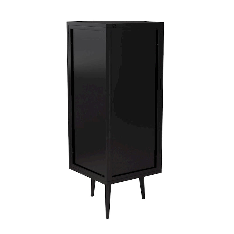 Meuble d'angle bas avec porte en verre trempé nervuré et 3 étagères intérieures