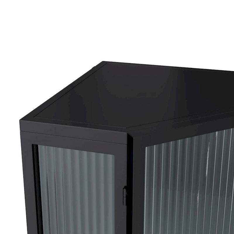Meuble d'angle bas avec porte en verre trempé nervuré et 3 étagères intérieures