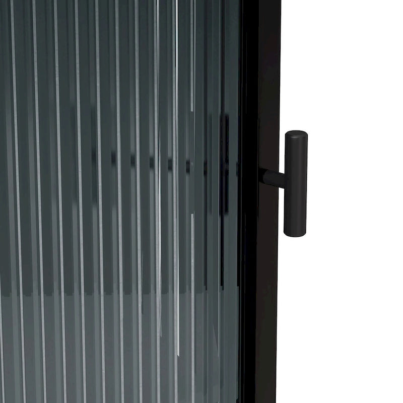 Meuble d'angle bas avec porte en verre trempé nervuré et 3 étagères intérieures