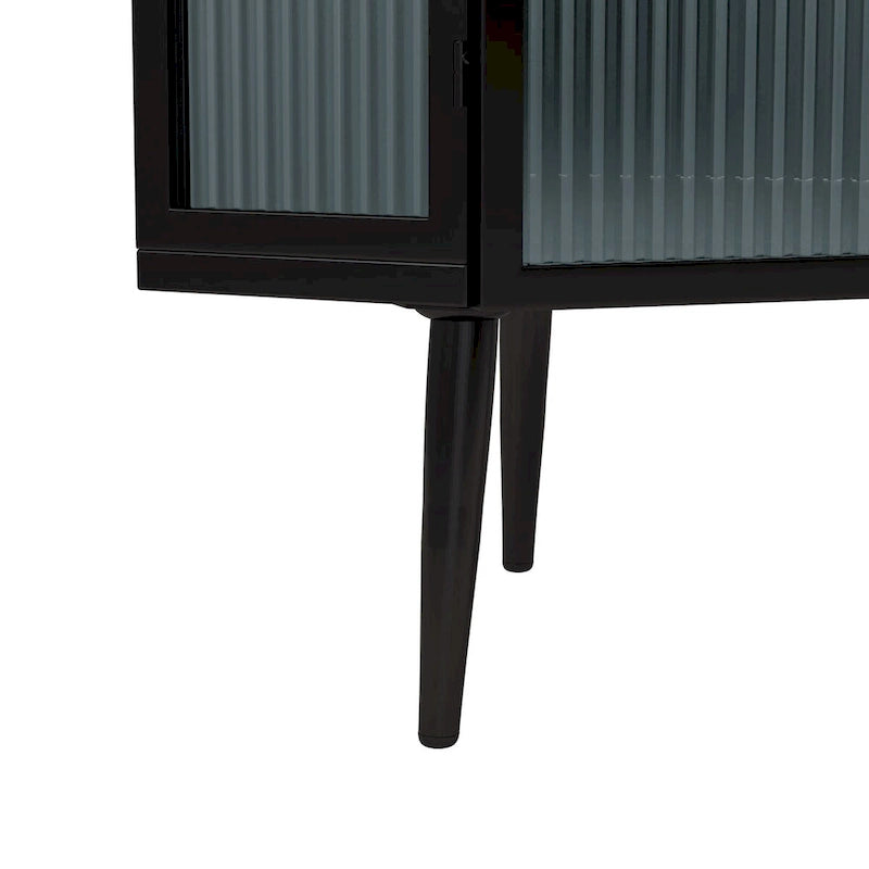 Meuble d'angle bas avec porte en verre trempé nervuré et 3 étagères intérieures