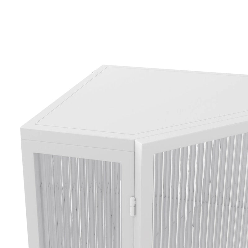 Meuble d'angle bas avec porte en verre trempé nervuré et 3 étagères intérieures