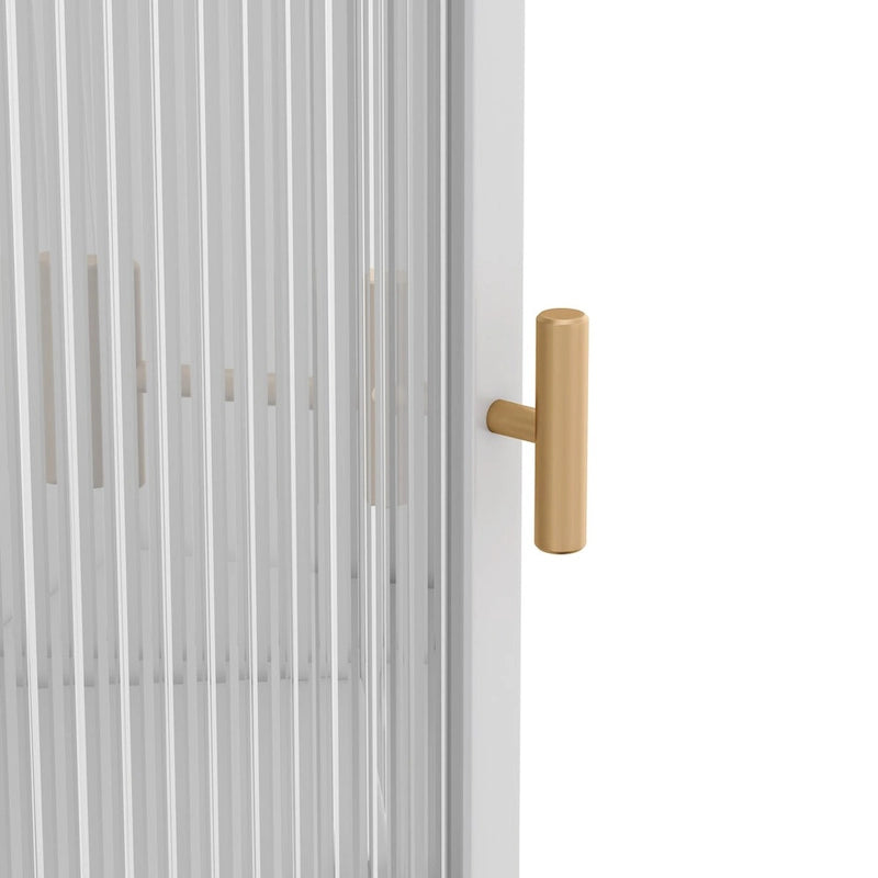 Meuble d'angle bas avec porte en verre trempé nervuré et 3 étagères intérieures