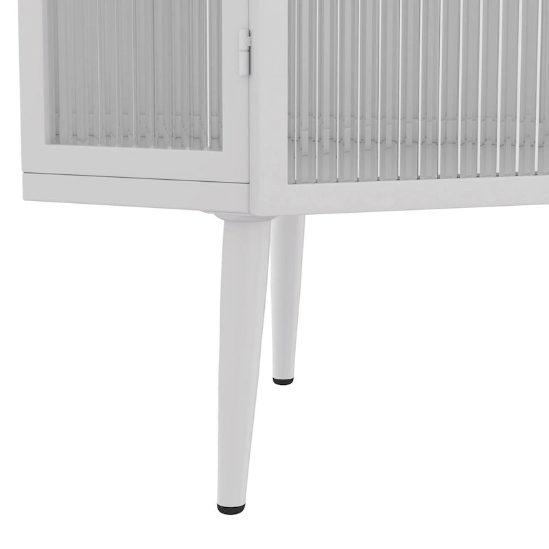 Meuble d'angle bas avec porte en verre trempé nervuré et 3 étagères intérieures
