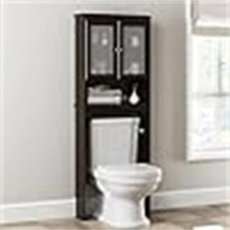 Meuble de rangement pour WC Espresso avec portes en verre et étagère ouverte