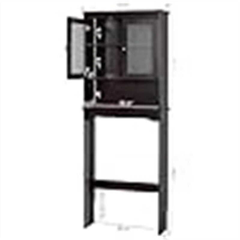 Meuble de rangement pour WC Espresso avec portes en verre et étagère ouverte