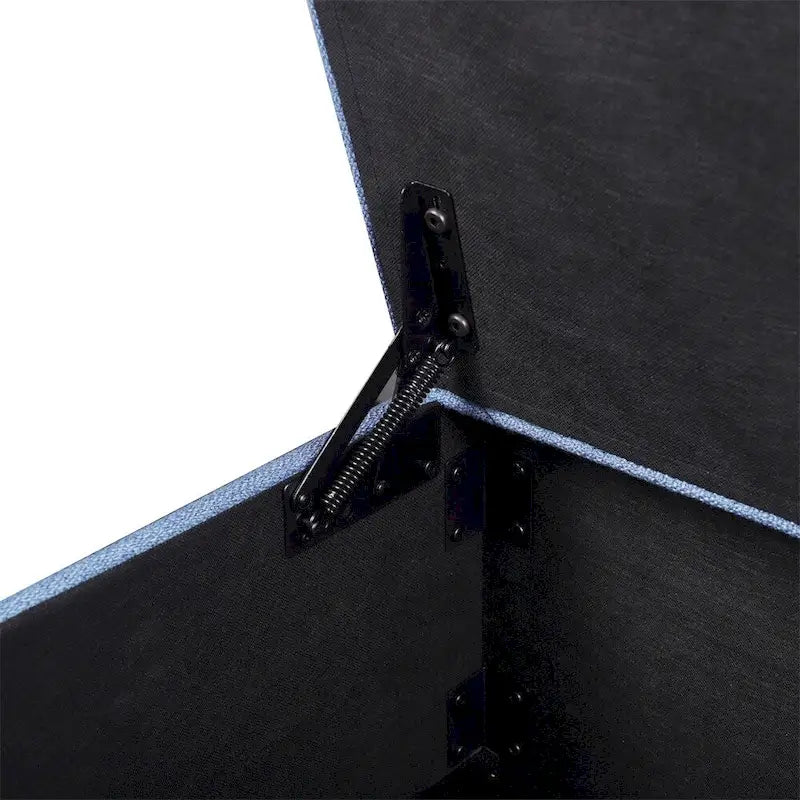 Banc ottoman de rangement extra-long capitonné bleu avec couvercle à charnières