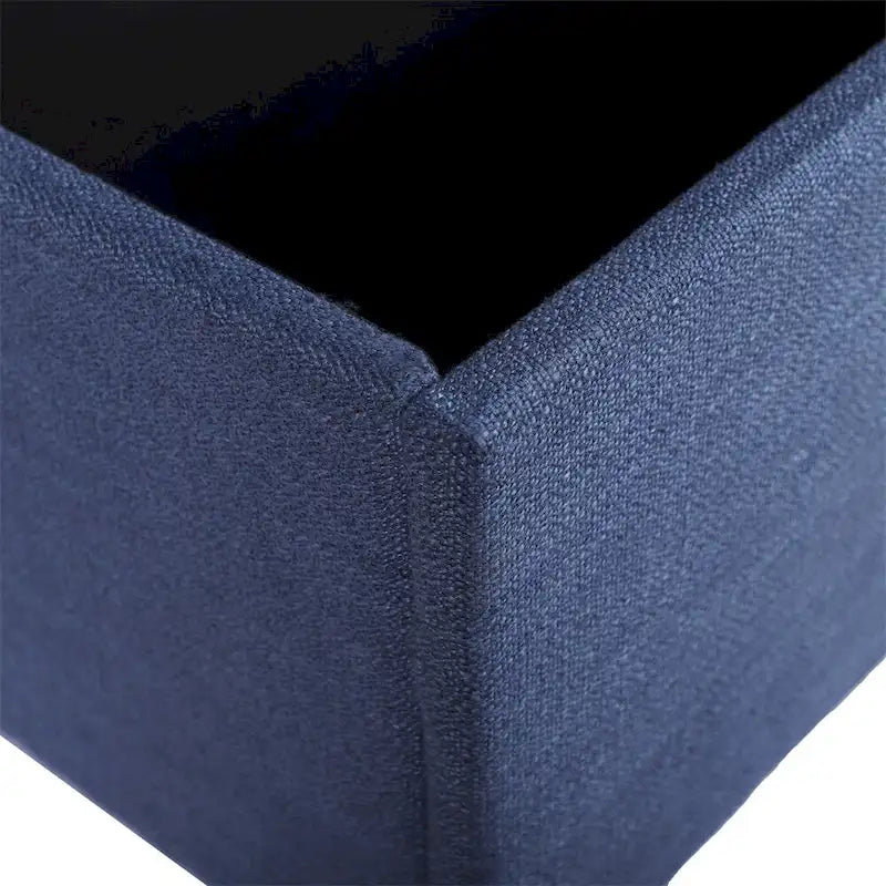 Banc ottoman de rangement extra-long capitonné bleu avec couvercle à charnières