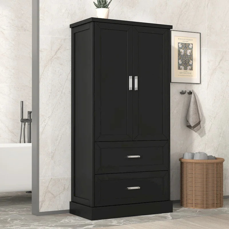Meuble de rangement haut de salle de bain noir avec 2 portes et 2 tiroirs