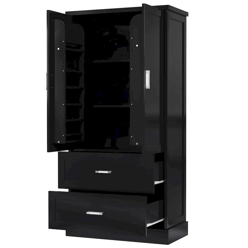 Meuble de rangement haut de salle de bain noir avec 2 portes et 2 tiroirs