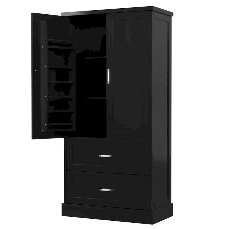 Meuble de rangement haut de salle de bain noir avec 2 portes et 2 tiroirs