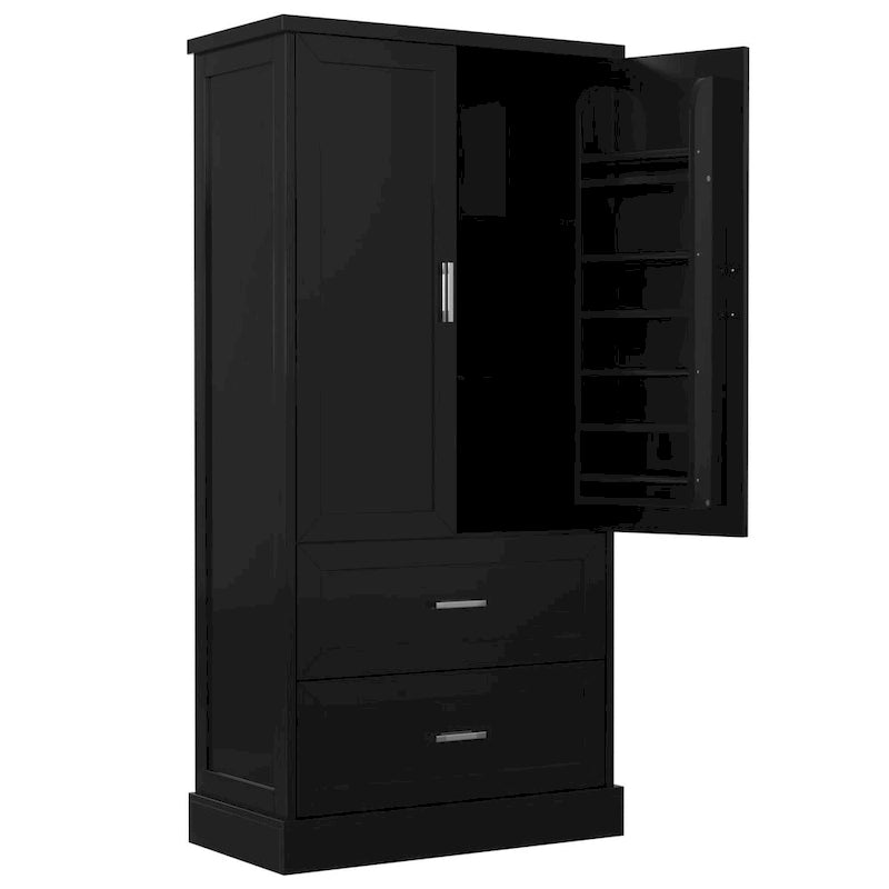 Meuble de rangement haut de salle de bain noir avec 2 portes et 2 tiroirs