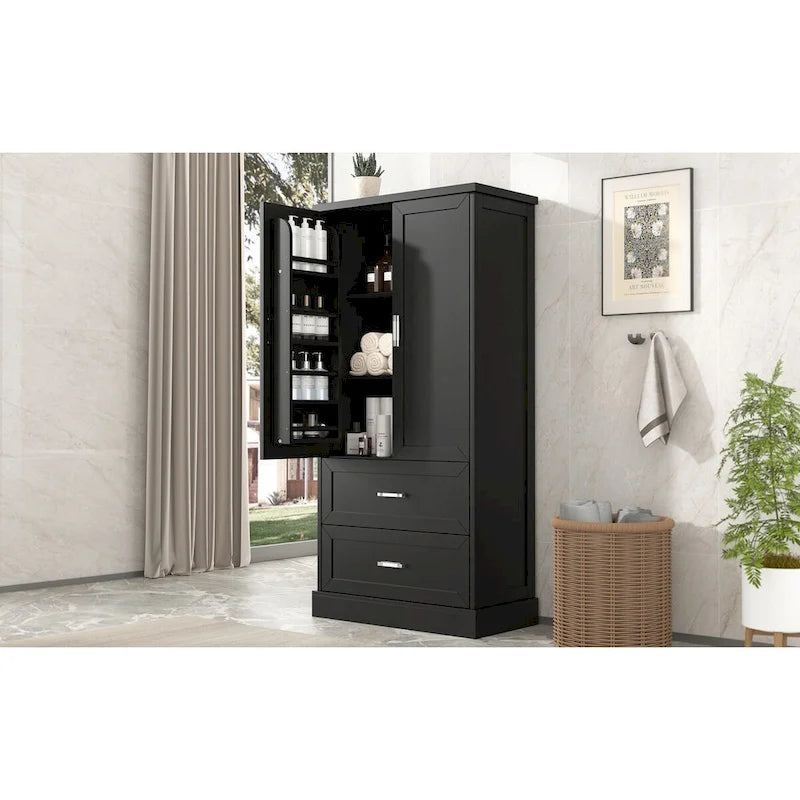 Meuble de rangement haut de salle de bain noir avec 2 portes et 2 tiroirs