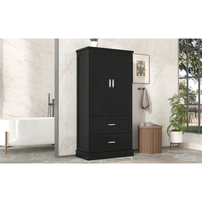 Meuble de rangement haut de salle de bain noir avec 2 portes et 2 tiroirs