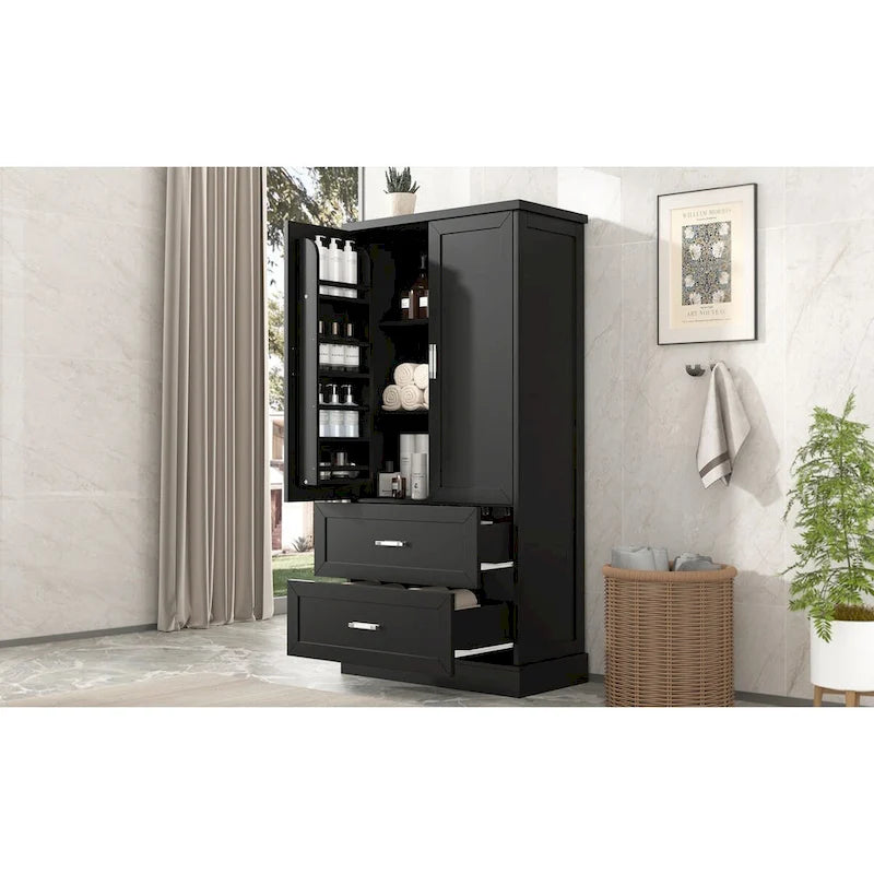 Meuble de rangement haut de salle de bain noir avec 2 portes et 2 tiroirs