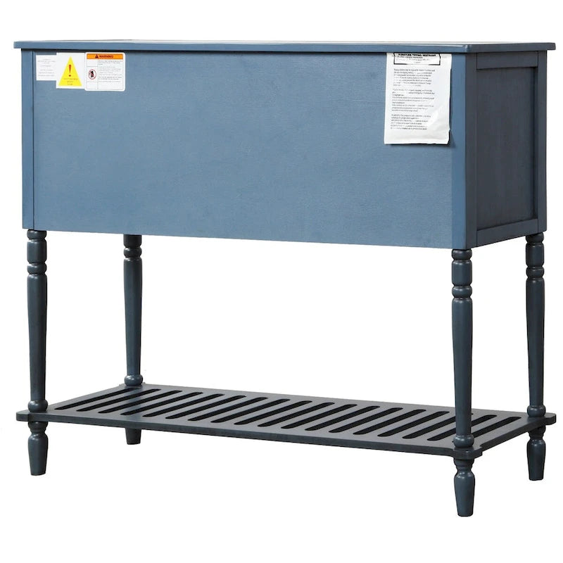 Bahut console de ferme antique bleu marine avec portes vitrées et étagère inférieure