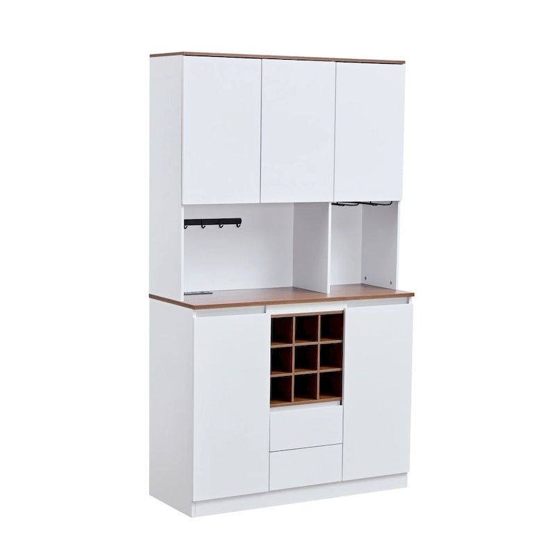 Meuble de Bar/Café de Ferme avec Étagère à Vin, Porte-Verres et Station de Chargement
