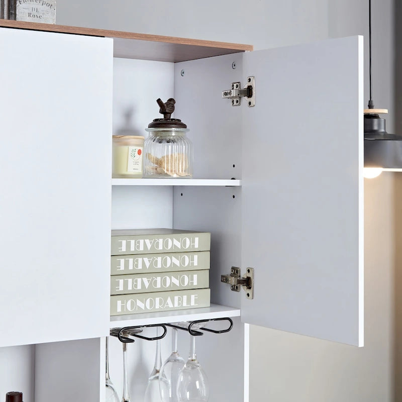 Meuble de Bar/Café de Ferme avec Étagère à Vin, Porte-Verres et Station de Chargement