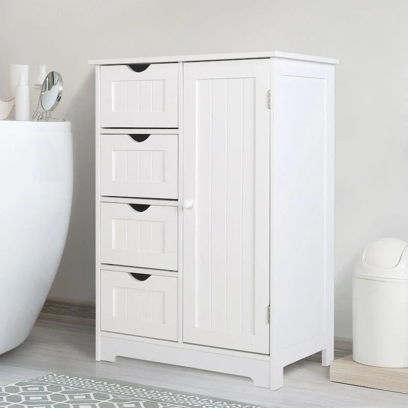 Meuble de rangement sur pied pour salle de bain VEIKOUS avec 4 tiroirs