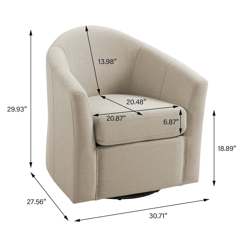 Lot de 2 fauteuils d’appoint modernes pivotants en forme de tonneau, rembourrés, pour le salon